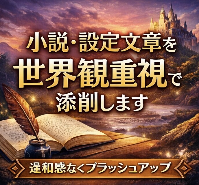 小説・設定文章を世界観重視で添削します 雰囲気・言葉選び・設定の「違和感」を整えます イメージ1