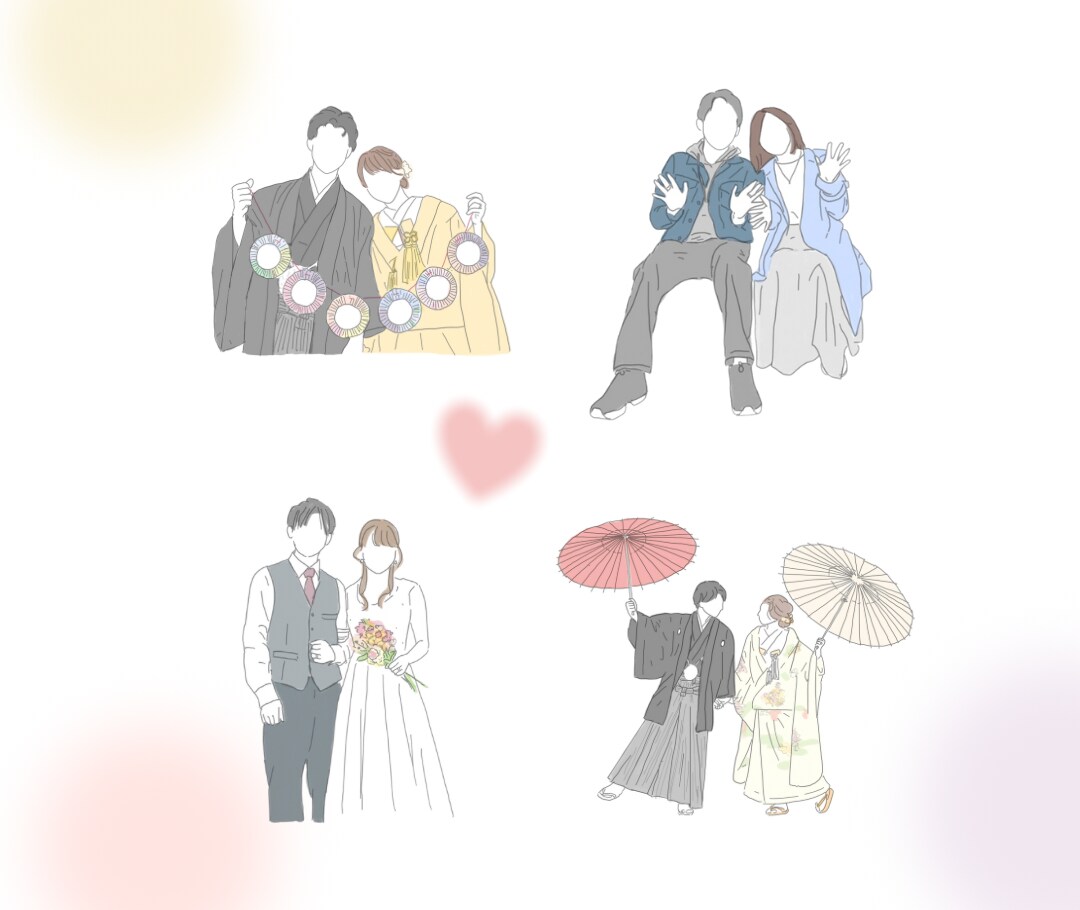 思い出のお写真をイラストにします 結婚式や前撮りのお写真、ご家族写真などをイラストにします◎ イメージ1