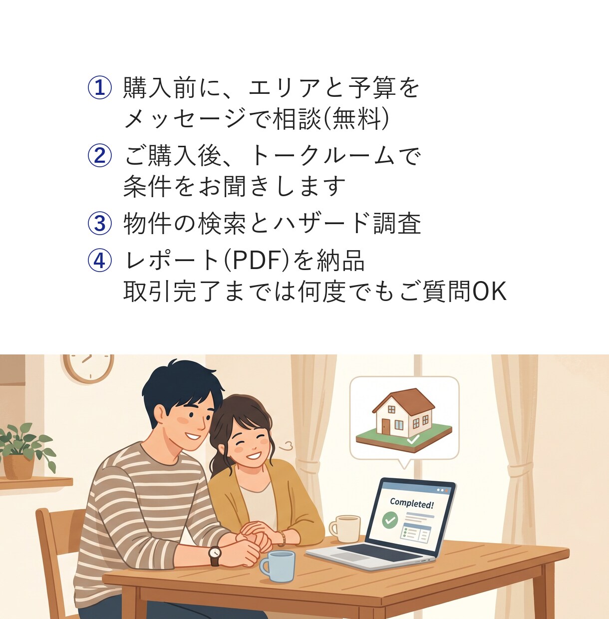 注文住宅の土地探しを災害リスク調査付きで代行します 浸水・土砂・通勤時間まで一件ずつ調べてお届け イメージ2
