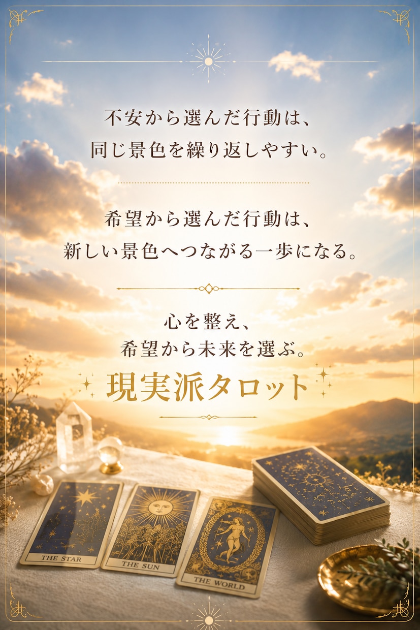 現実派タロットで心を整理し、納得できる心に整えます 今を掘り下げ未来を決める解釈と行動のヒントを届けます イメージ4