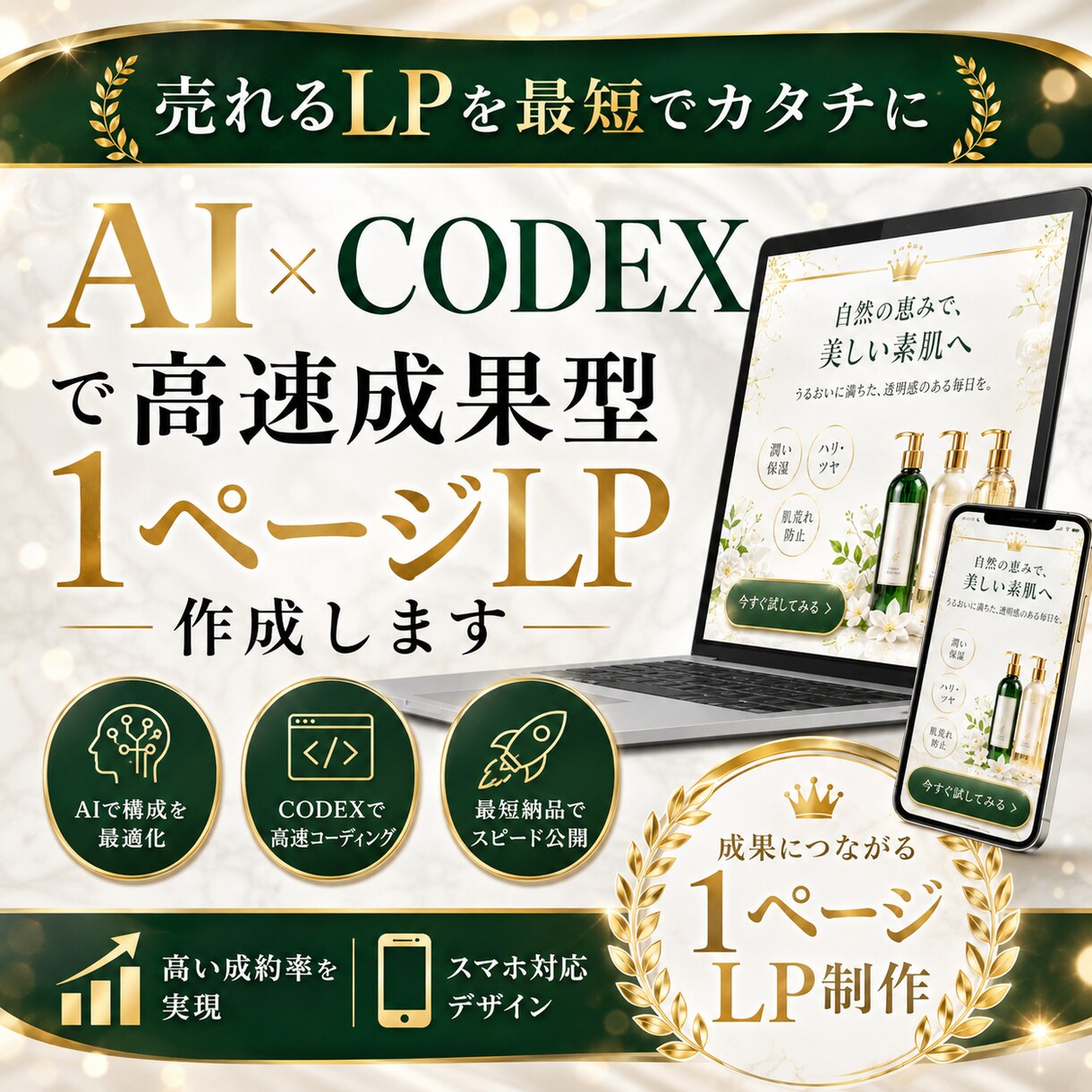 AI×CODEXで高速成果型1ページLP作成します AI×CODEX｜成果型1ページLPをスピード制作します イメージ1