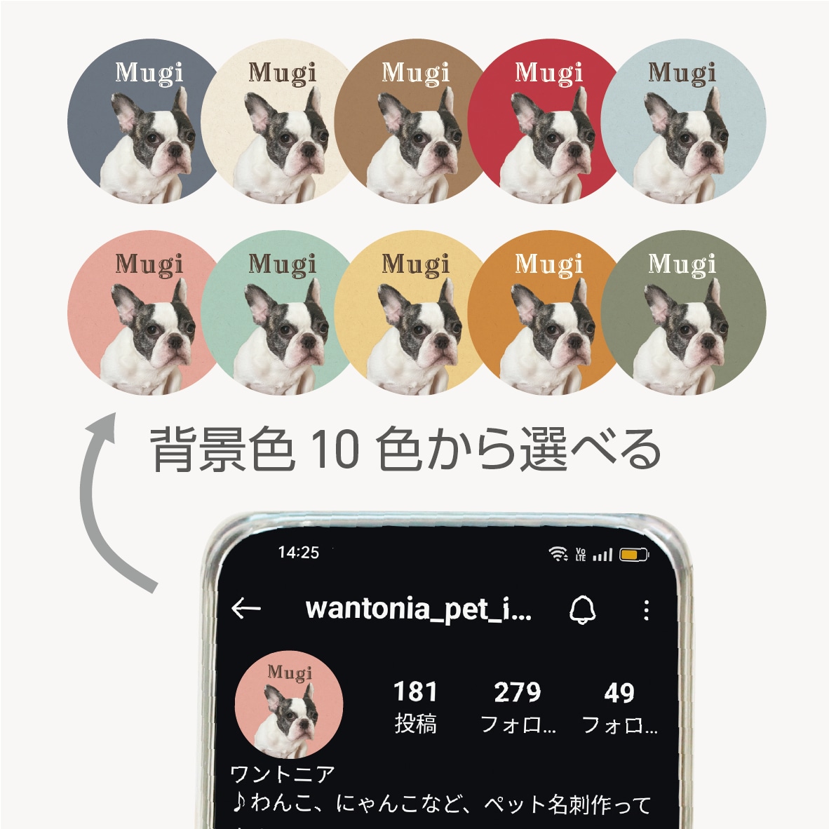 ペット写真SNSアイコンをセミオーダーで制作します 色とフォントが選べる!うちの子写真で現役デザイナーが制作 イメージ2