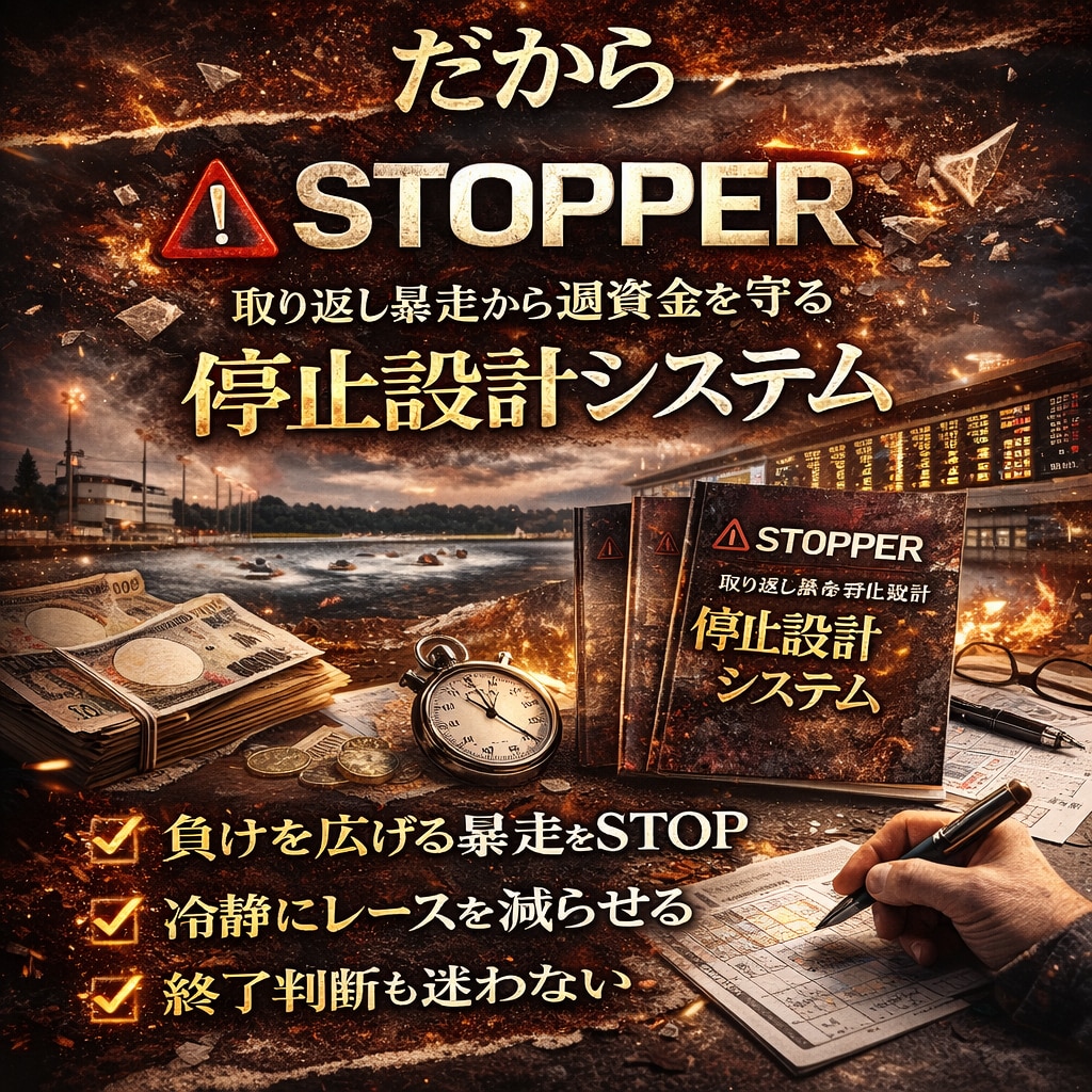 競艇の取り返し暴走を止めます。資金崩壊を防ぎます 意志に頼らず仕組みで停止します。連敗後の理性を代行する設計図 イメージ3