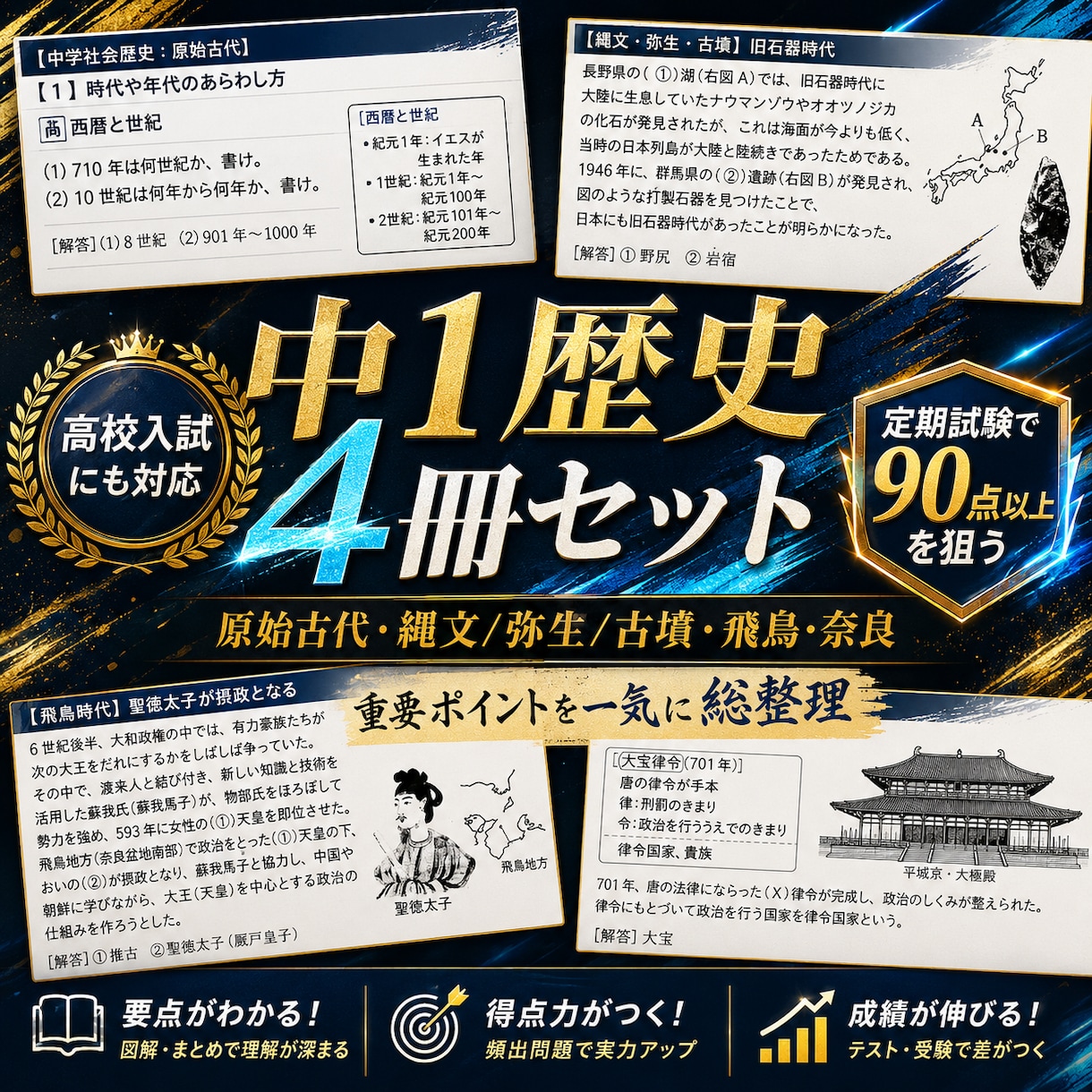 中１社会（歴史１）・定期試験対策問題集を提供します 圧倒的な演習量で定期試験で90点以上を狙いましょう！ イメージ1