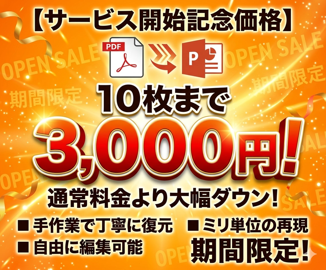 PDFを編集可能なパワポへ！資料を手作業で整えます データ紛失や引き継ぎ不足のPDFをそのまま使えるパワポに再現 イメージ1