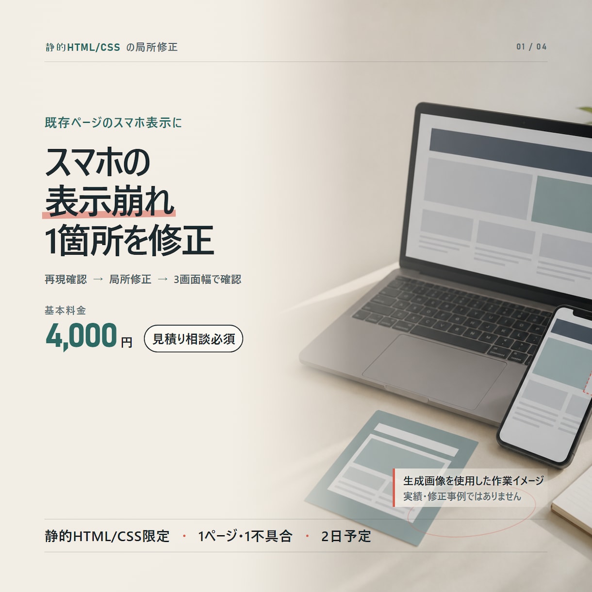 スマホの横スクロール・はみ出しを修正します 横スクロール・はみ出し・重なりを3画面幅で確認 イメージ1