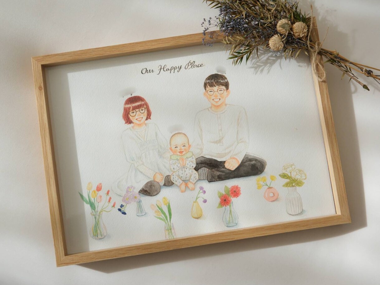 やわらかい水彩タッチで家族の大切な瞬間を残します すぐに飾れる原画納品＊プレゼントにもおすすめ イメージ1