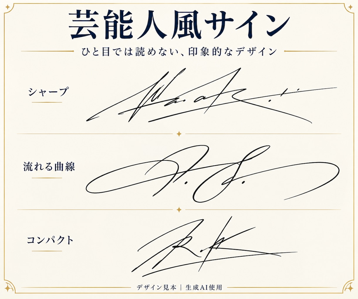 あなたのお名前でオリジナルサインを作りますます 芸能人風から上品な文字まで、あなたらしいサインを３案提案 イメージ2