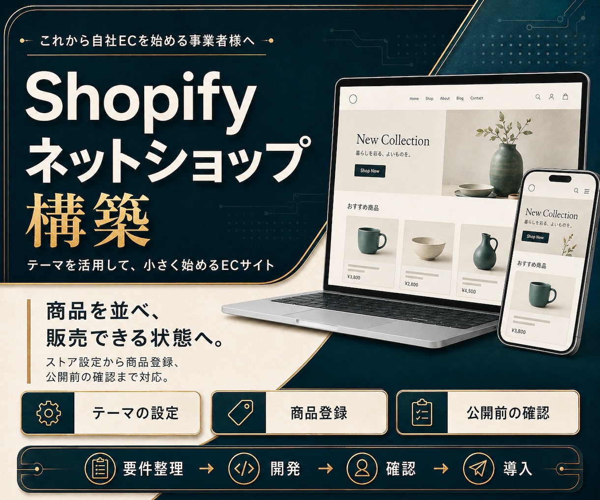 運用しやすいShopifyストアを構築します テーマ設定から商品登録・公開まで支援します イメージ1