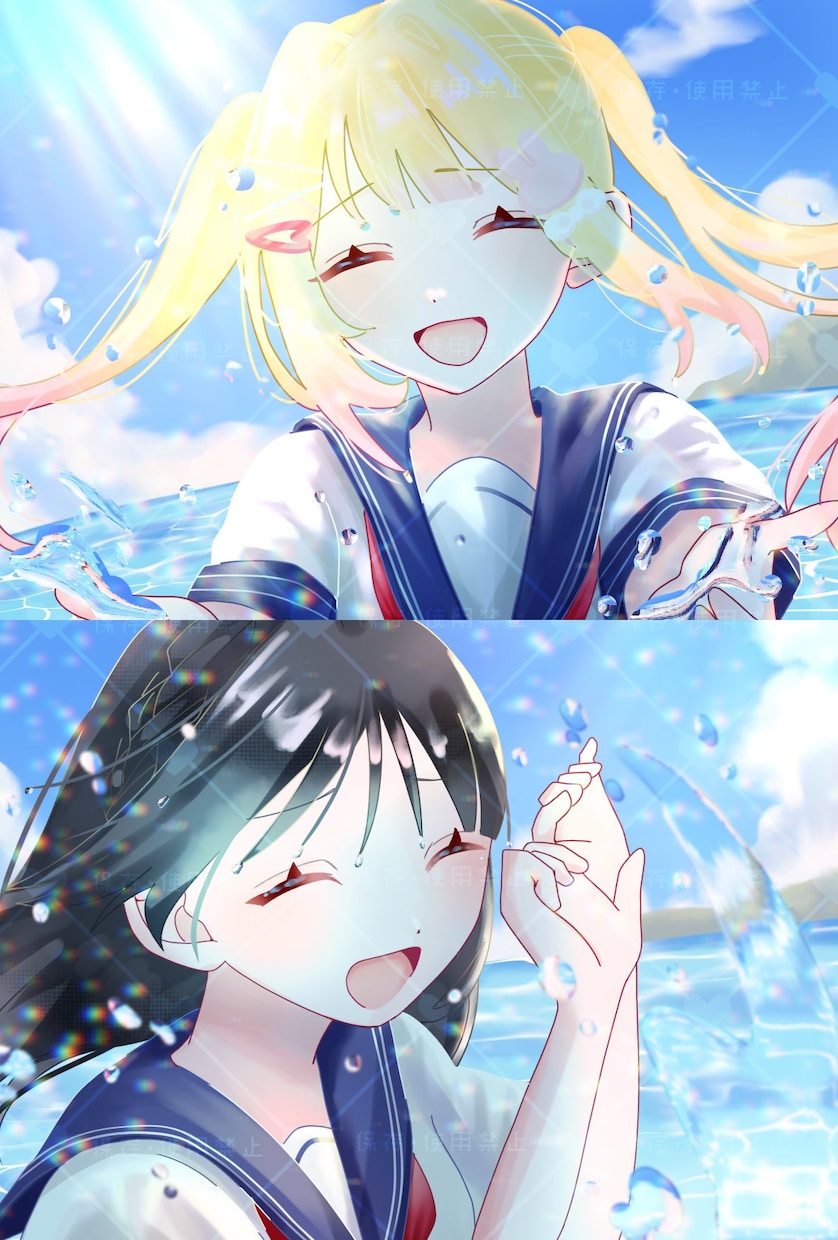 夏にぴったり！海辺で水遊びをする量産描きます お友達やオリキャラ同士のペア画にもぴったりです♡ イメージ5