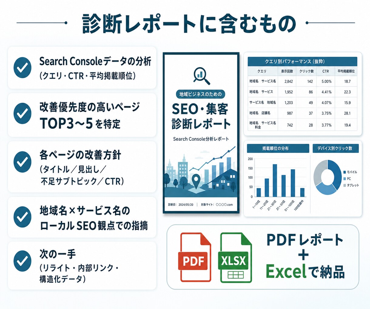 地域ビジネスのSEO、集客を運営者目線で診断します 自分で集客する運営者がデータで「直すべきページ」を特定します イメージ3