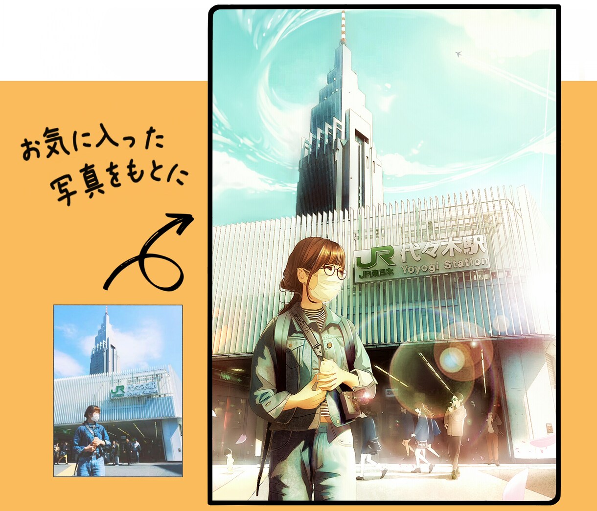 アニメシーンのような似顔絵が描きます プレゼント、アイコン、携帯電話やパソコンの壁紙などに イメージ1