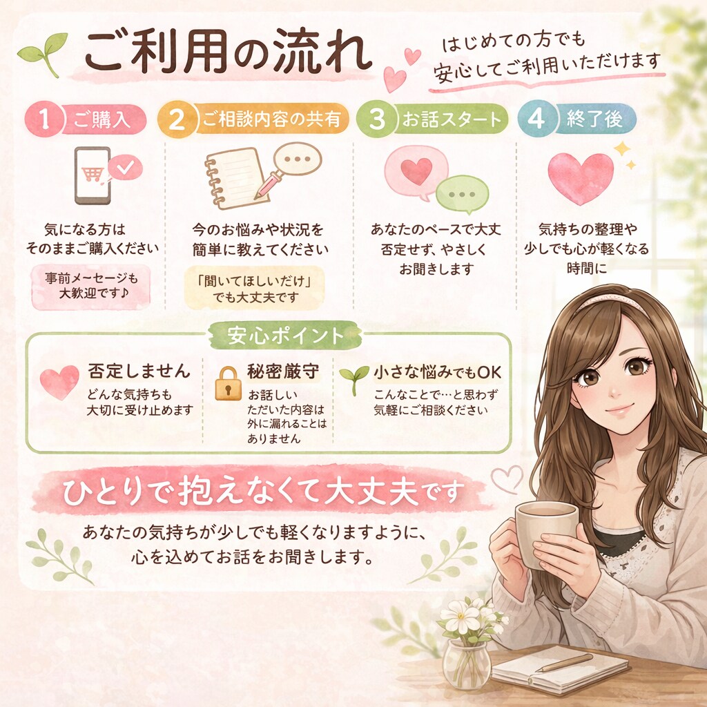 誰にも言えない子育ての悩みお聞きします 気持ちを話すだけで少し楽になります イメージ1