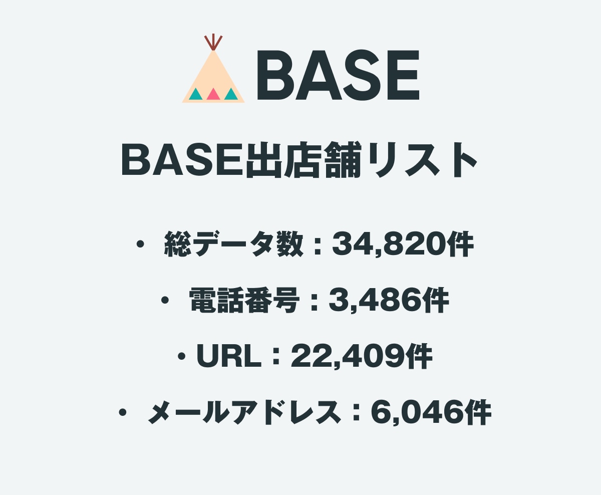 営業リスト BASE出店舗リストを即納いたします 34,820件｜EC事業者向け営業データ 電話・一部メール イメージ2