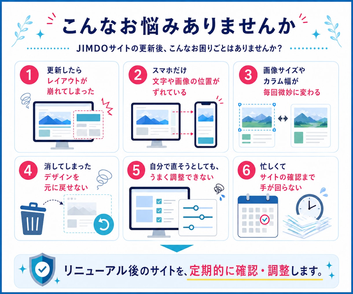 JIMDOサイトを定期メンテナンスします 【リピーター様限定！】更新時の表示崩れを定期メンテナンス！ イメージ2