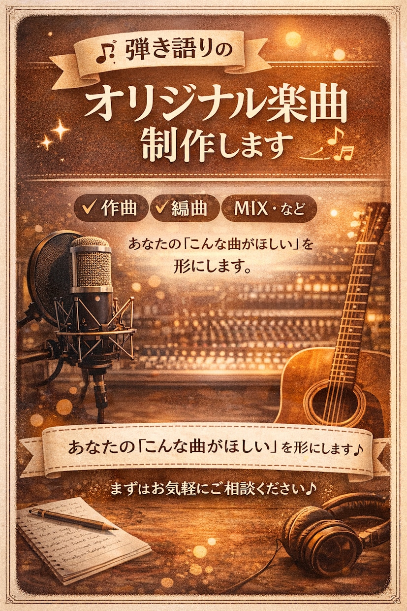 オーダーメイドでオリジナル曲を作成します 【期間限定】先着3名限定で格安で楽曲制作致します。 イメージ1