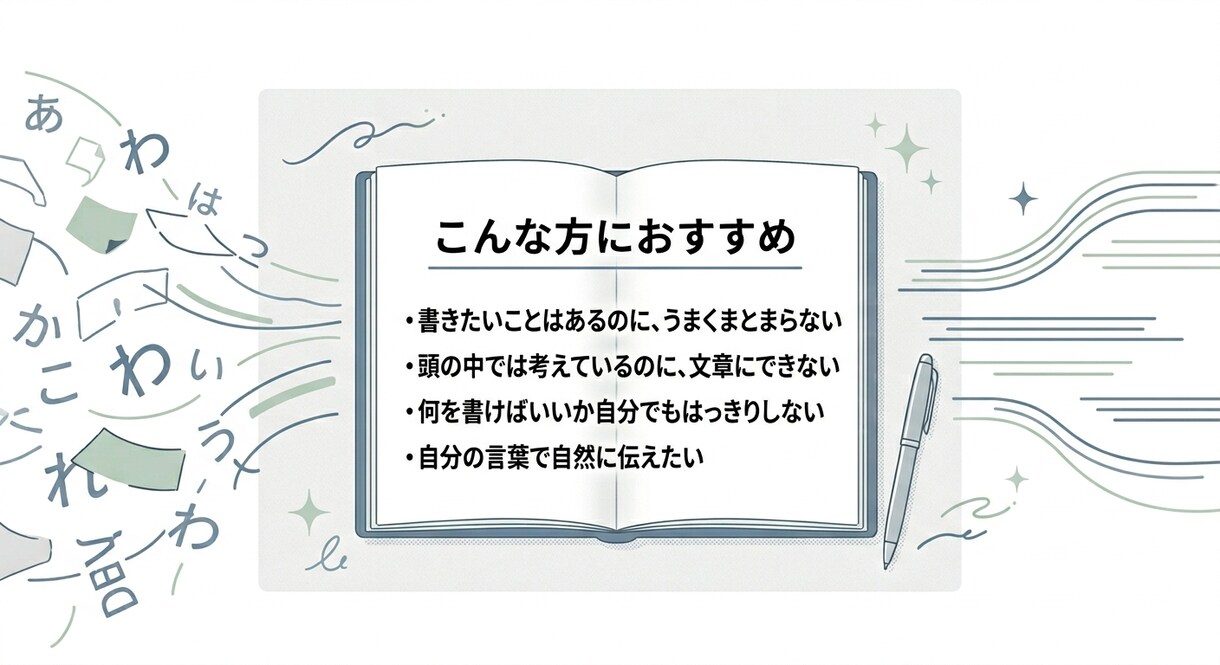 書きたいことが曖昧でも一緒に言葉にします 頭の中の想いを、伝わる形に整えます イメージ2