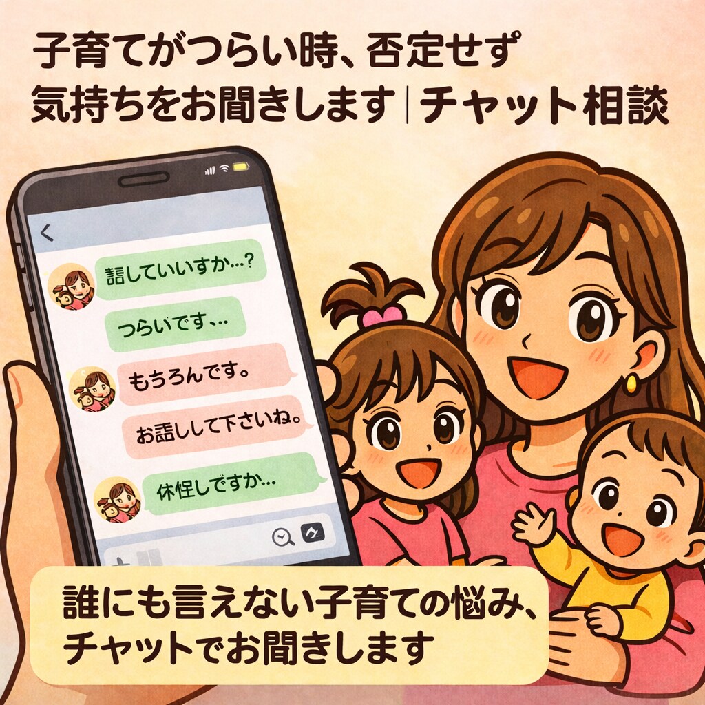 チャット相談！子育てがつらい、お聞きします 子育ての悩み、誰にも言えない気持ちをお聞きします イメージ1