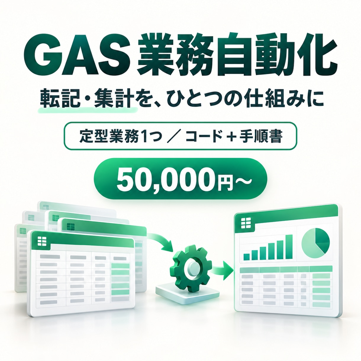 スプレッドシートの転記や集計を自動化します 定型作業ひとつを整理し、コードと操作手順まで納品 イメージ1