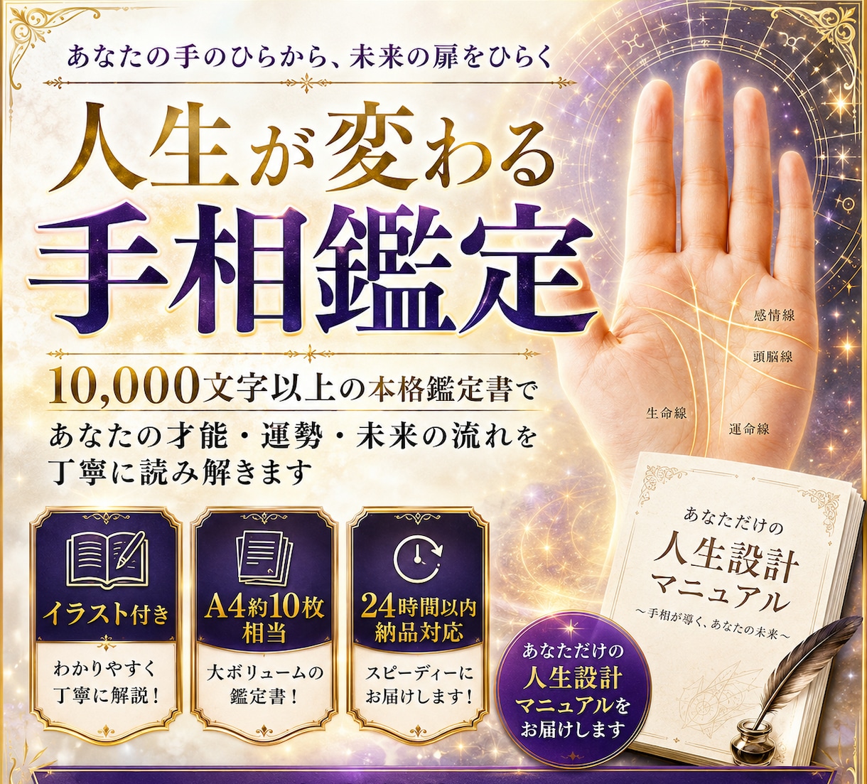 24h納品✨1万文字の詳細な手相鑑定書を作成します あなたの手相から未来を予測し、人生好転のアドバイスをお届け✨ イメージ1