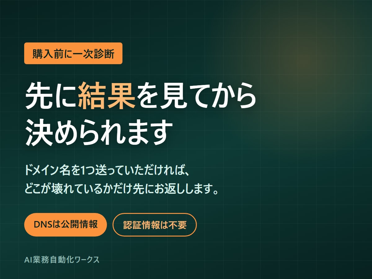メールが届かない原因をDNSから特定します 購入前に一次診断。SPF/DKIM/DMARCを実測します イメージ2