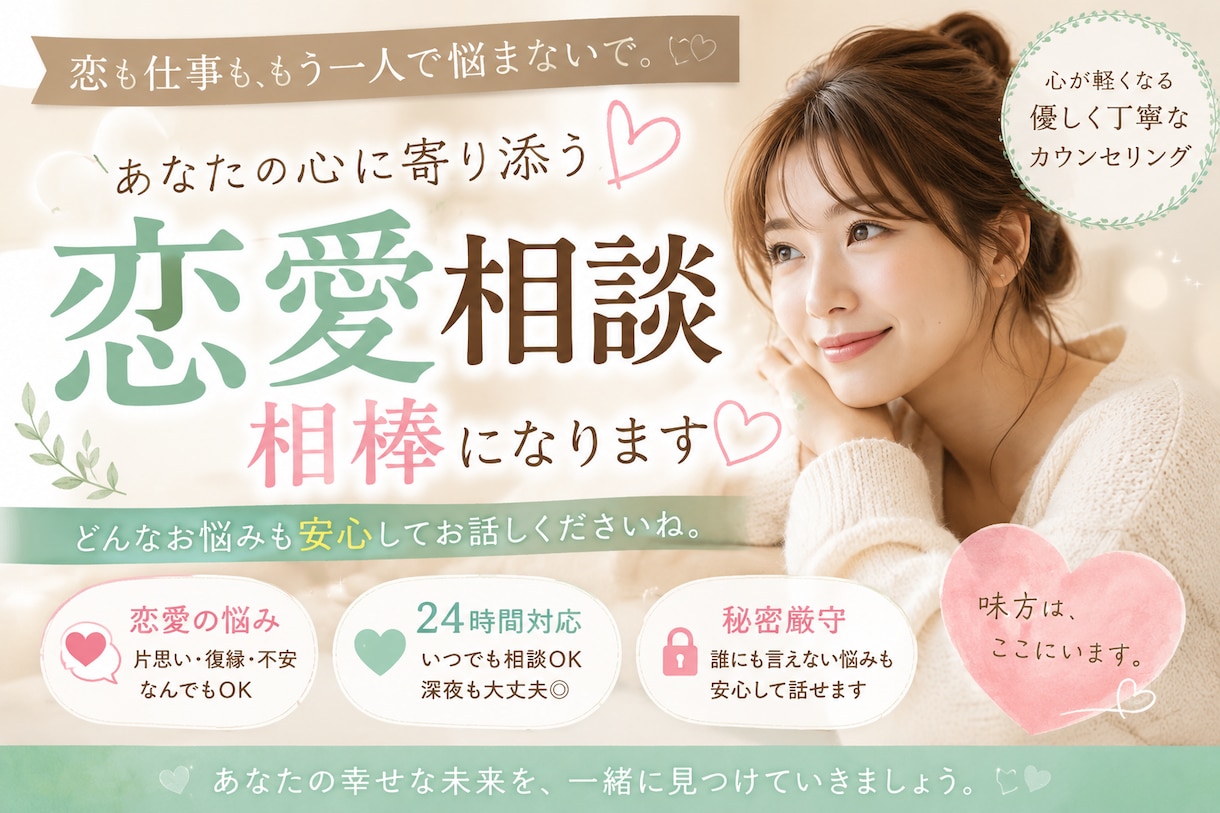 恋愛の悩みを否定せず聞きます あなたの気持ちを大切に受け止めます イメージ1