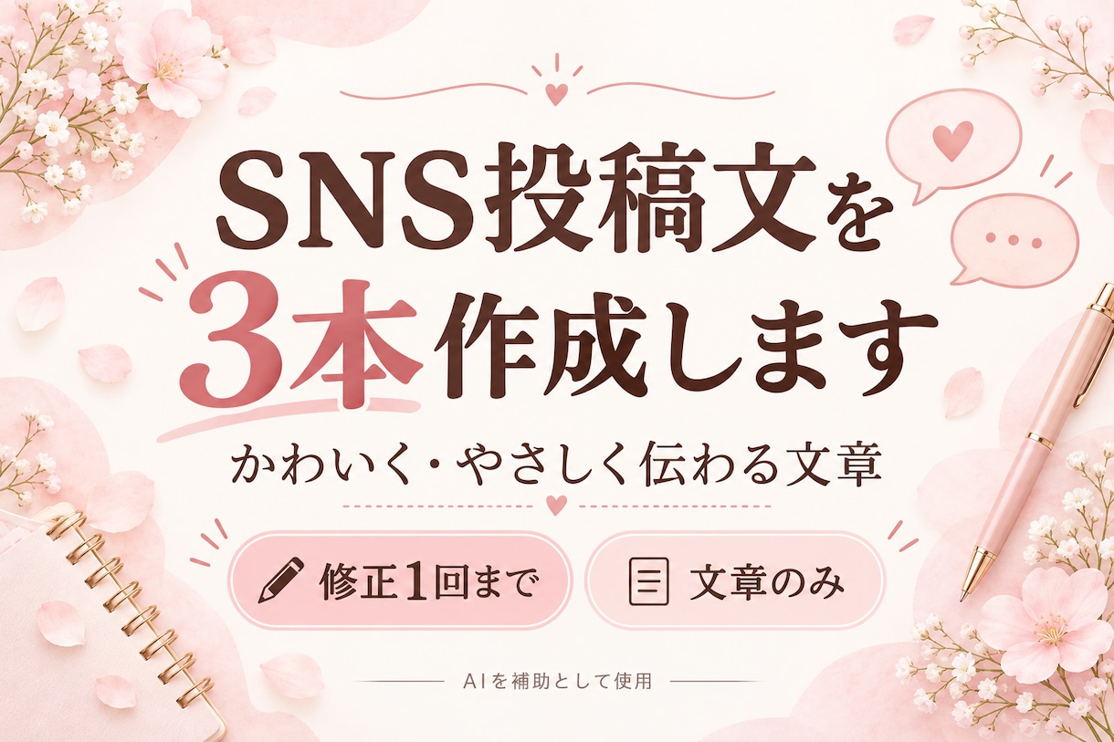 SNSの短い投稿文を3本作ります かわいくやさしい文章をご希望に合わせて作成 イメージ1