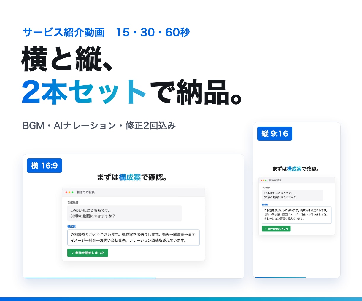 サービス紹介動画を横＋縦セットで制作します 横16:9と縦9:16の2本セット。素材がなくても作れます イメージ1