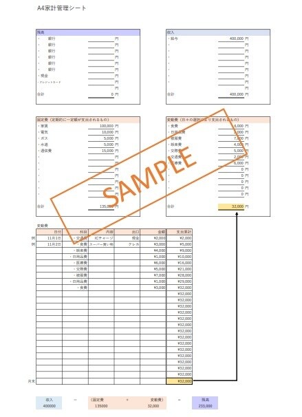家計簿より簡単！A4の家計管理シートを提供します 家計簿はハードル高い。けど家計管理はしなきゃとういう方へ イメージ1