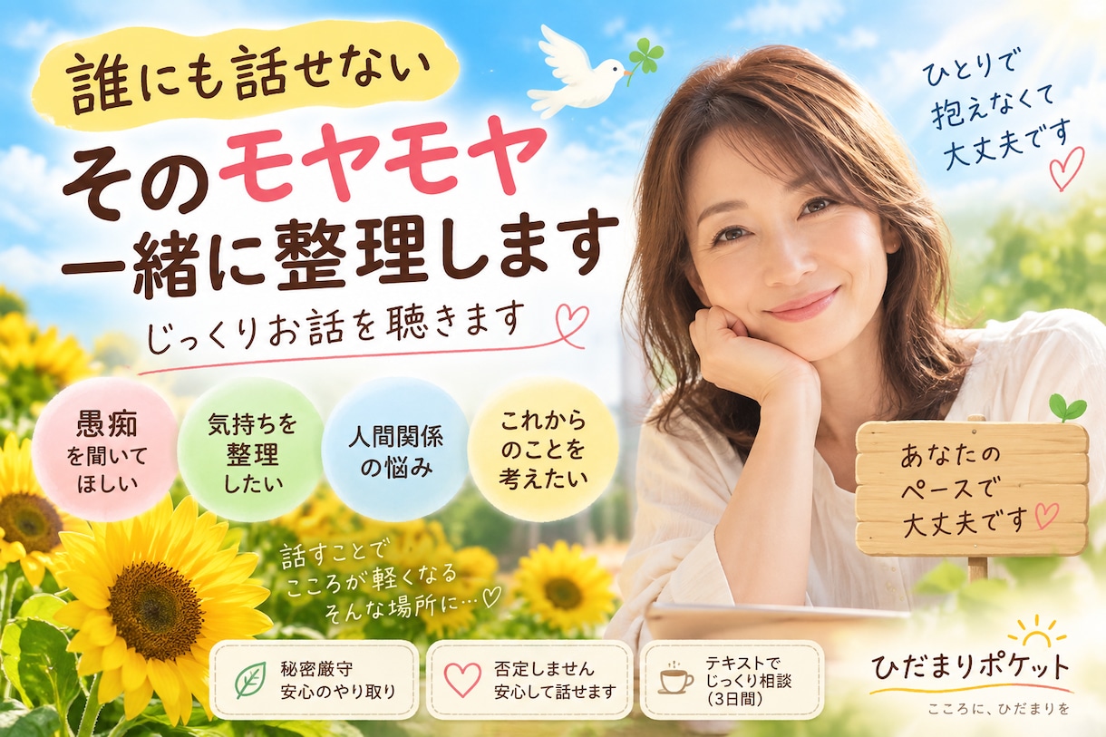 モヤモヤした気持ちを一緒に整理します 誰に相談したらいいかわからない時にじっくりお話しを聞きます イメージ1
