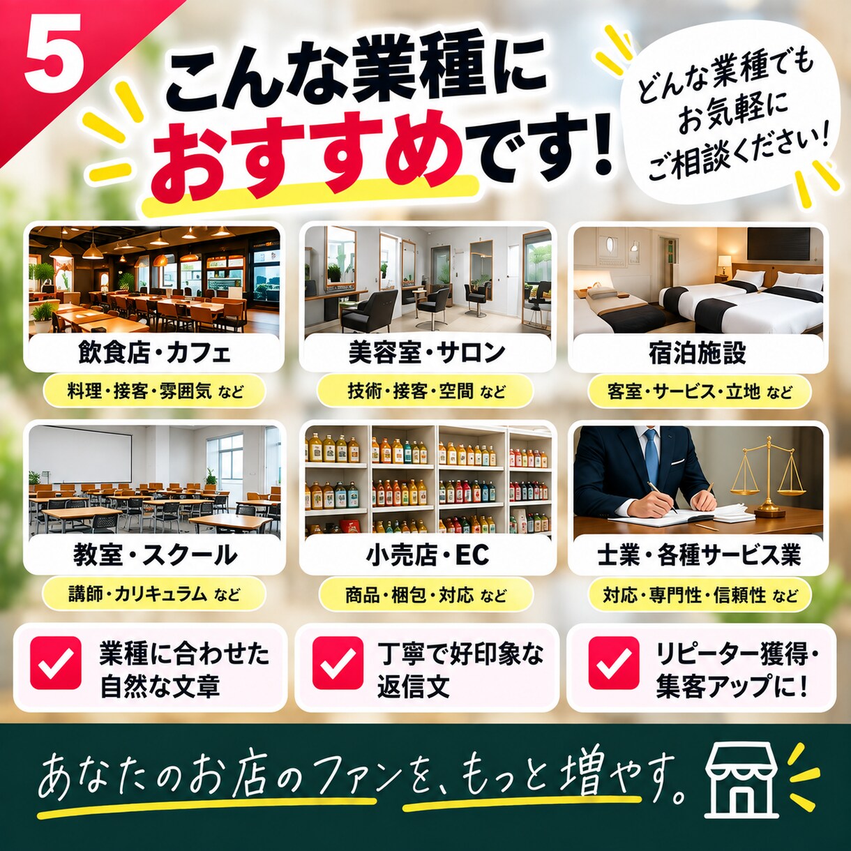 Google口コミの返信文を20件作成します 面倒な口コミ返信をお任せ自然で丁寧な返信＋テンプレ10個付き イメージ5