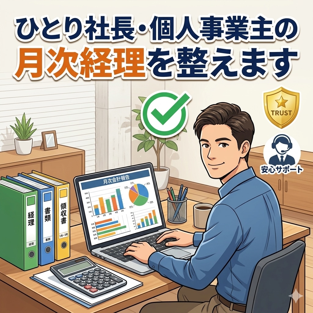 ひとり社長・個人事業主の月次経理を整えます ひとり社長の月次経理を整えます イメージ1