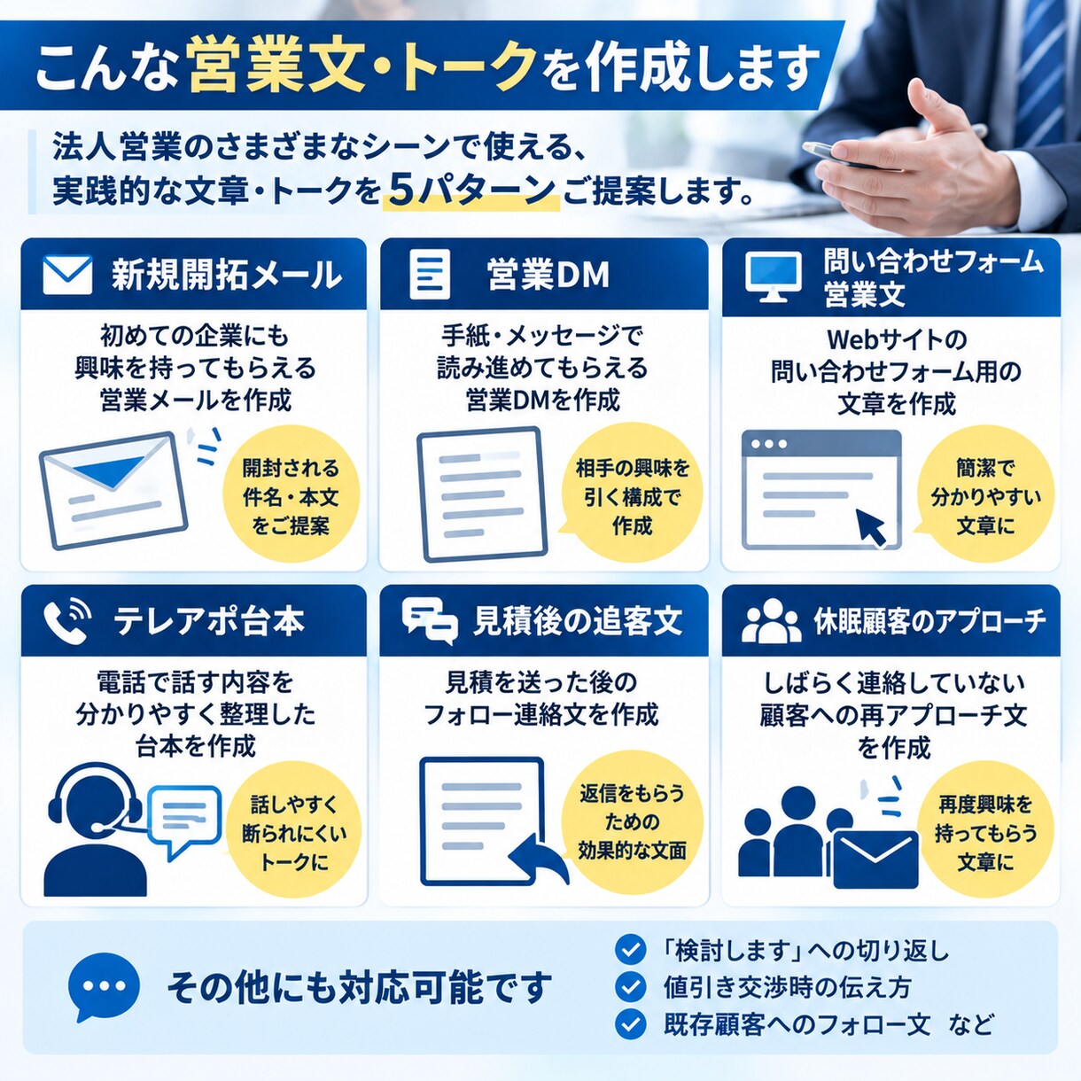 法人向け営業メール・DM・トークを作成します 法人営業の実務経験を活かし5パターン作成 イメージ2
