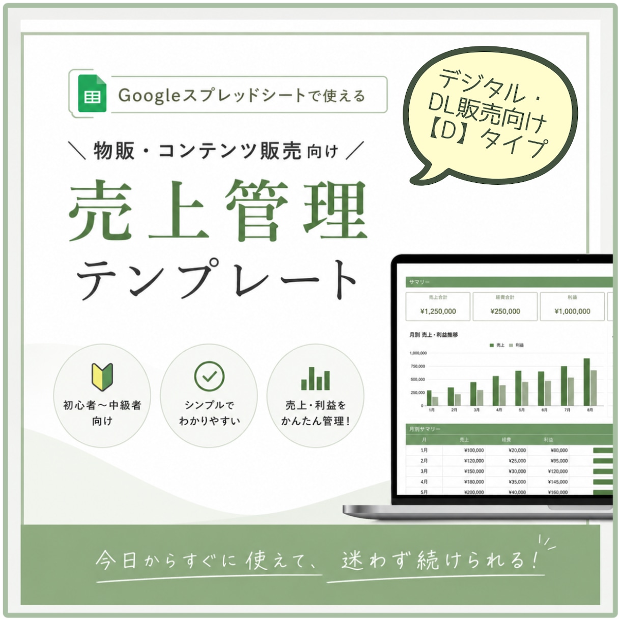 DL販売向けのシンプルな売上管理表作成します デジタルコンテンツ販売用に特化したシンプル設計！ イメージ1