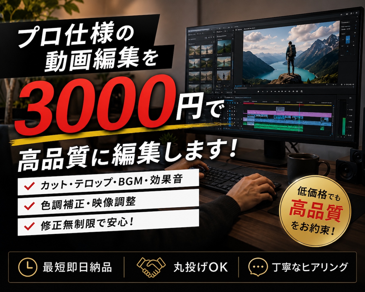 先着5名限定！3000円で高品質の動画編集します 編集こそわたしの人生。編集こそ動画の全て。 イメージ1