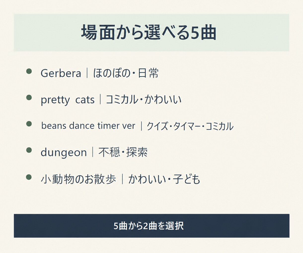 完成済みBGMを5曲から2曲選べます 朗読・動画・配信向け｜購入前に5曲試聴OK イメージ3