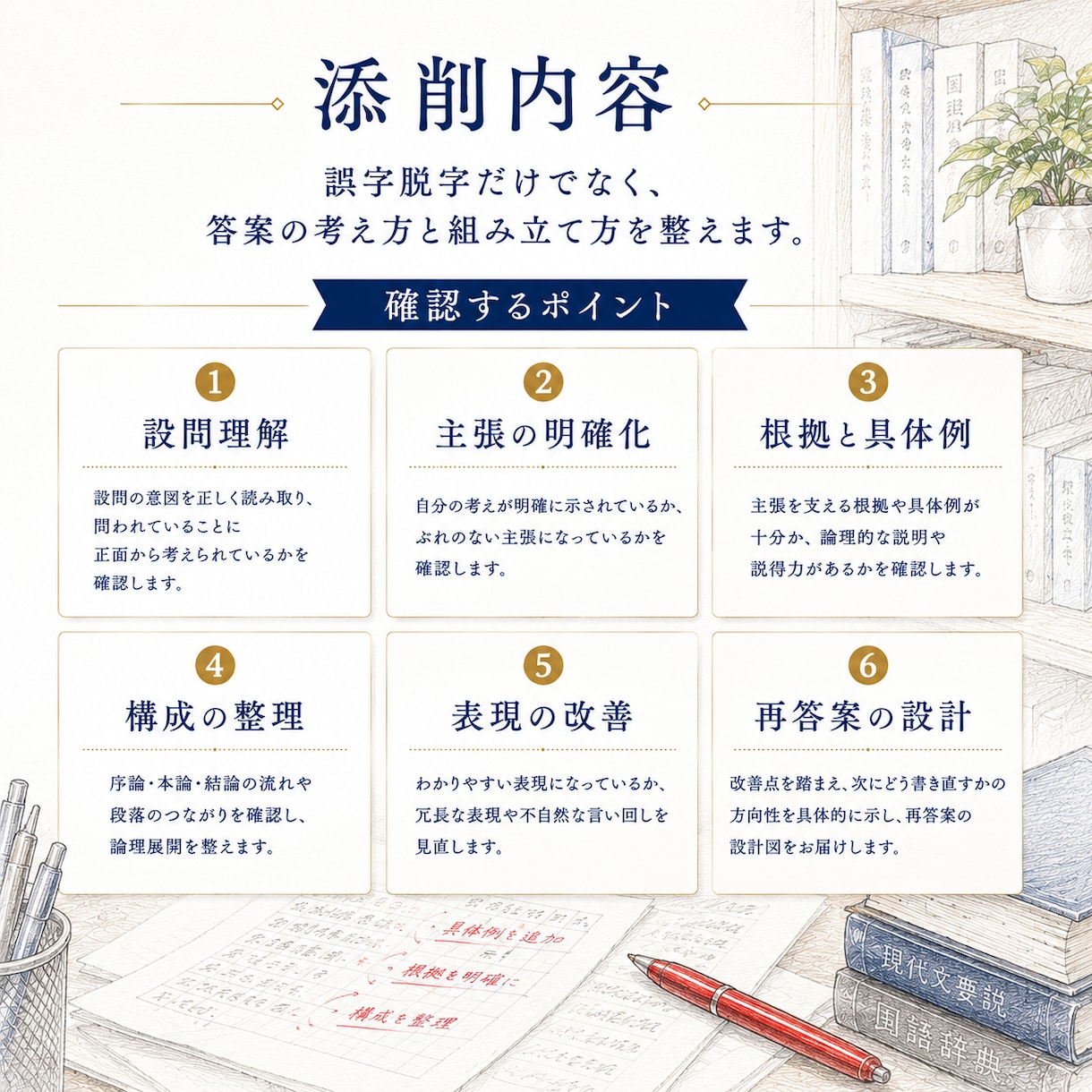 現役高校教員が本気で大学受験小論文を添削します 設問理解・主張・根拠・構成を確認し、再答案の設計図までお届け イメージ2