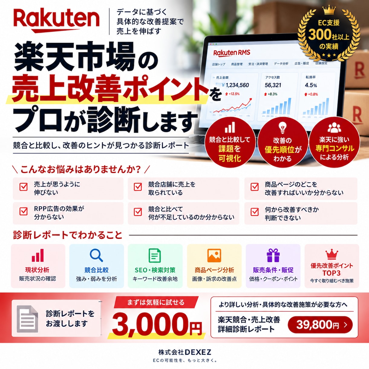楽天市場の売上改善ポイントを競合診断します 主力商品を競合と比較し売上改善の余地を分析します イメージ1