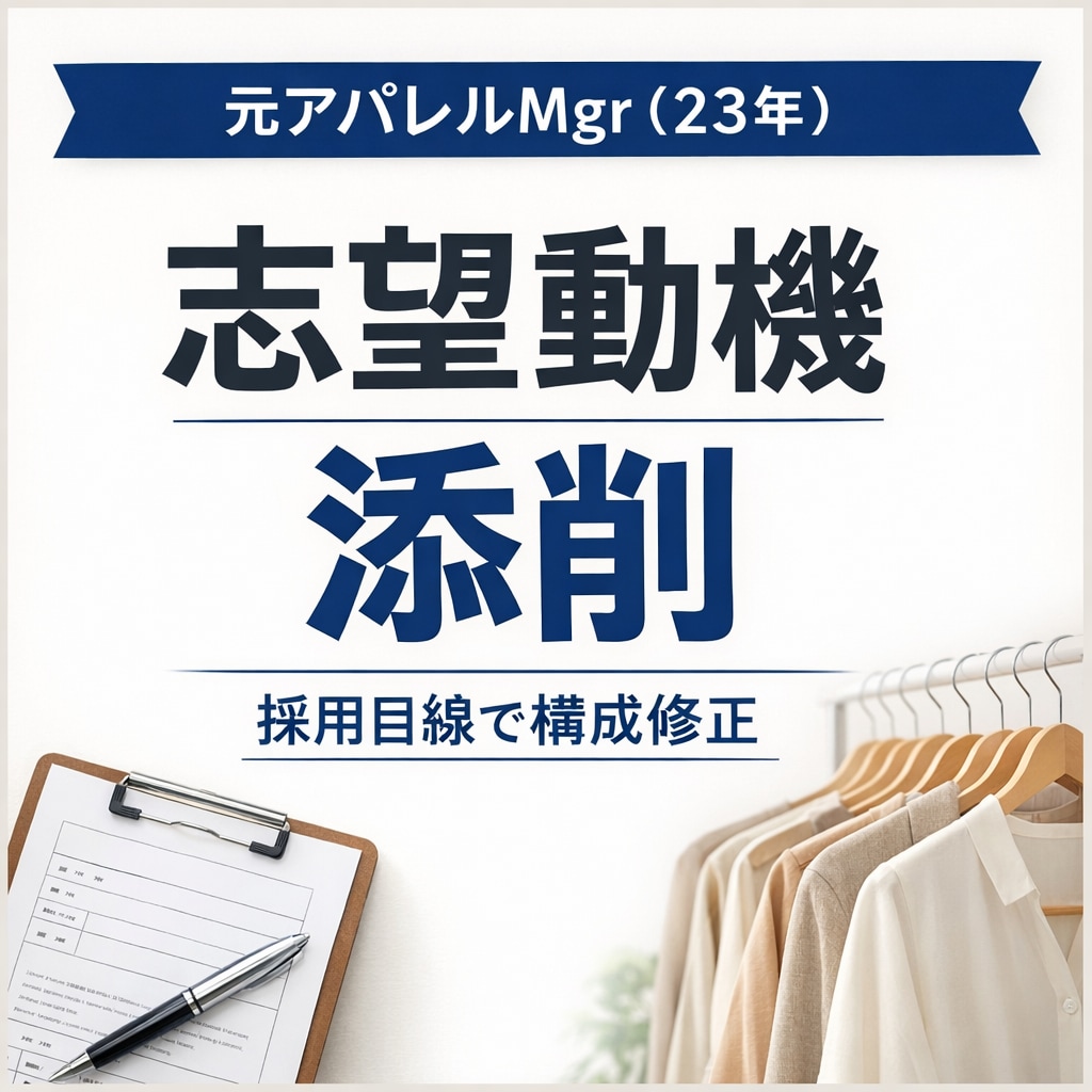 元アパレルMgr（23年）が志望動機を整えますます アパレル販売職志望向け｜志望動機の構成を採用目線で添削します イメージ1