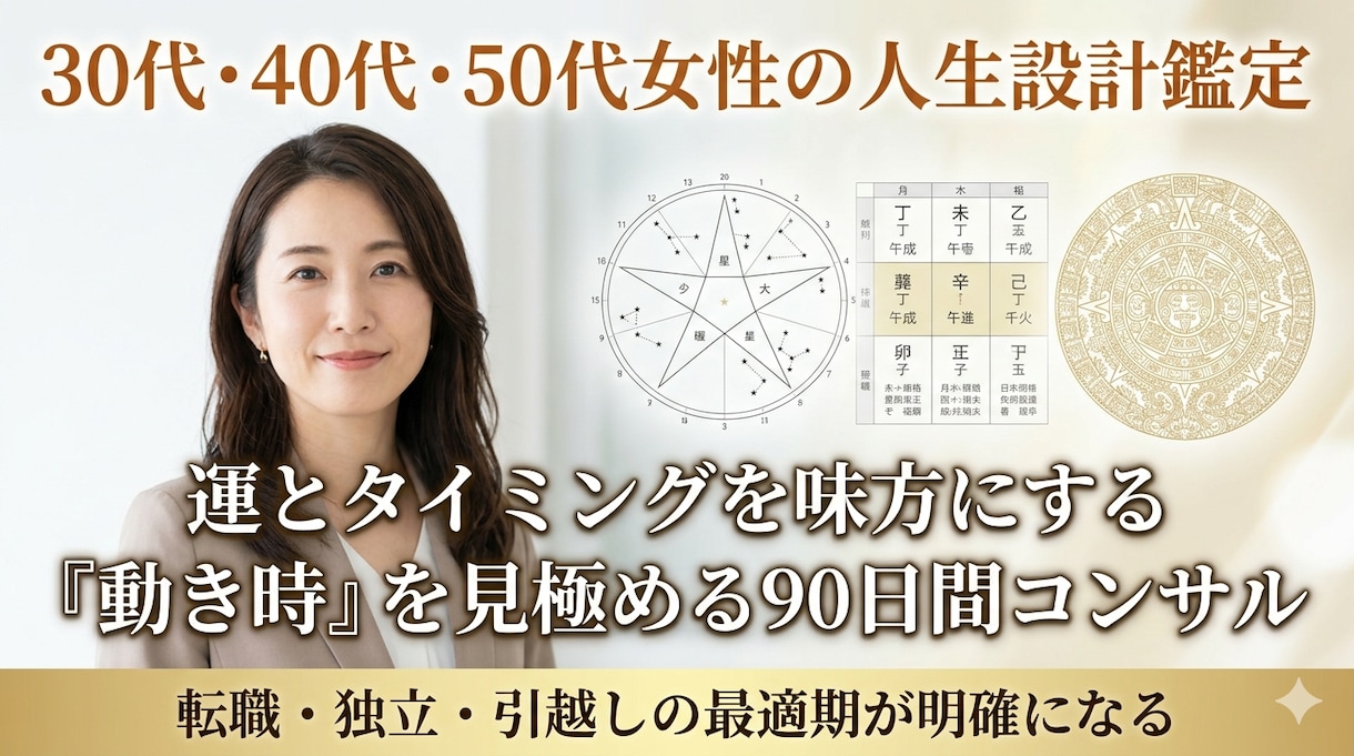 人生の決断を後押しする90日フルサポートします 人生の岐路で迷わない。あなたの「最適なタイミング」が分かる イメージ1