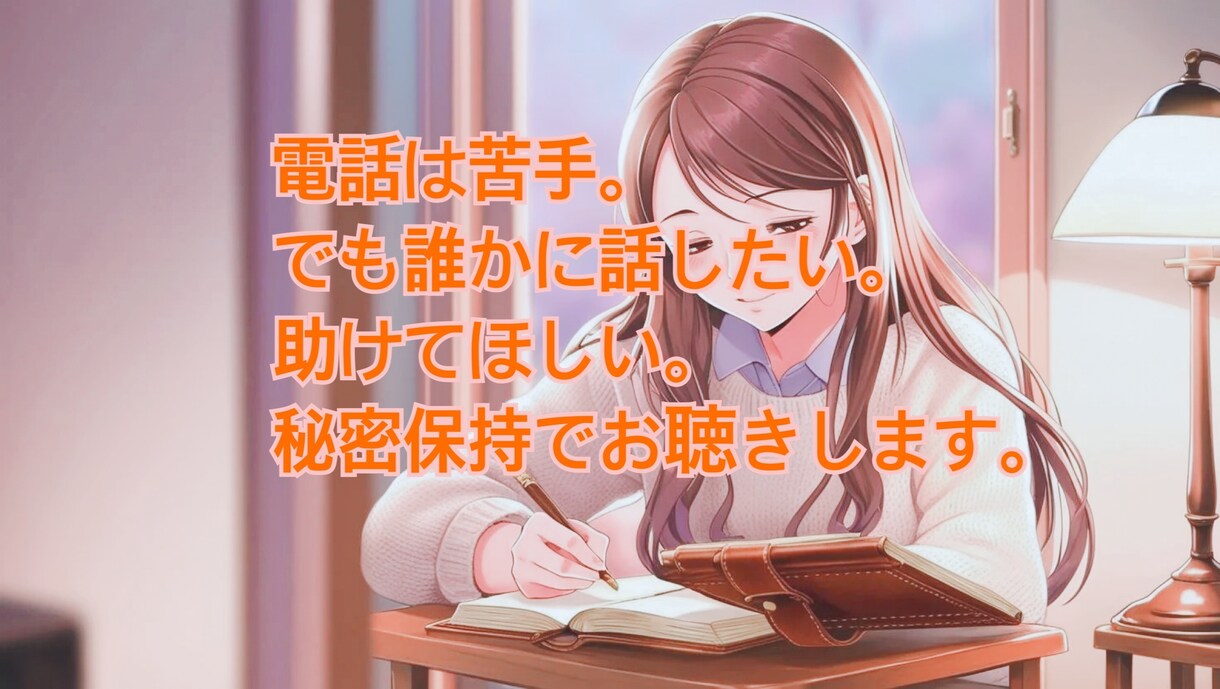 電話は苦手、そんな方のお悩みお聴きします 身近な人だからこそ話せないことなど秘密保持でお聴きします。 イメージ1