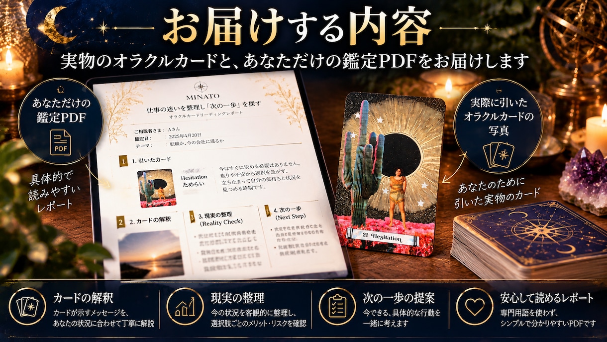 仕事の迷いを整理し「次の一歩」を探します カードの気づきを、現実にできる次の一歩へ イメージ2