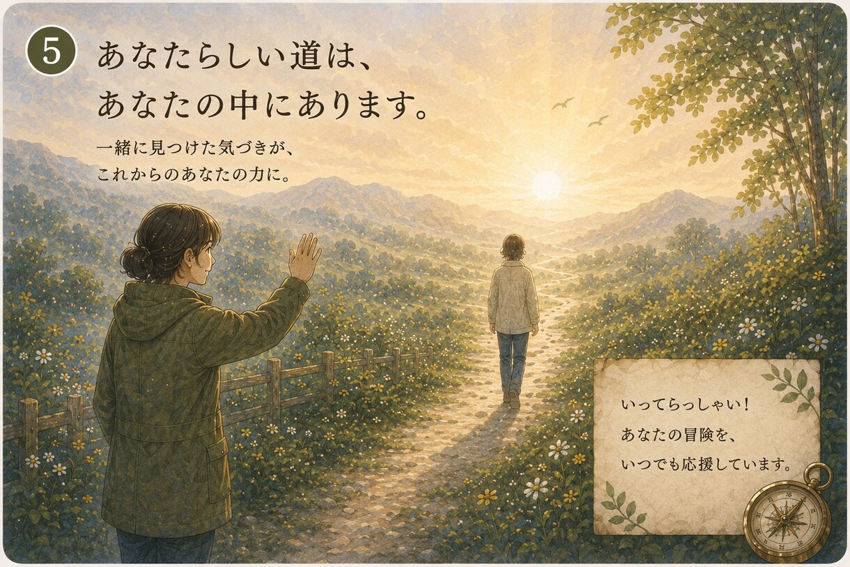 安心できる場で話せると、心の地図が広がります 自分でも気づかなかった気持ちが、きっと少しずつ見えてくる。 イメージ5