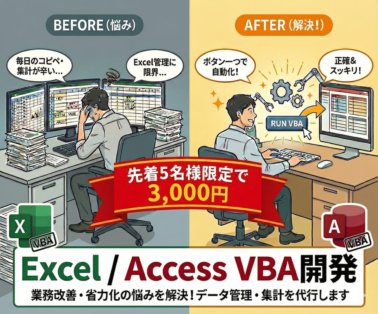 VBA歴20年｜Excelの限界を突破！改善します 5名限定：スパゲッティコードも解消。プロ品質のVBAを提供 イメージ1