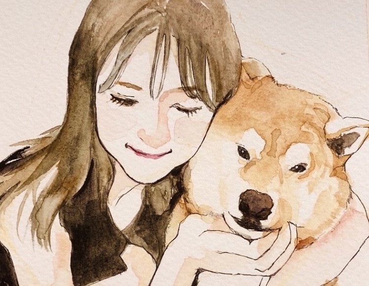 ペットは家族。人とペットの似顔絵描きます 水彩画で人とペットの似顔絵を可愛く描きます。 イメージ1