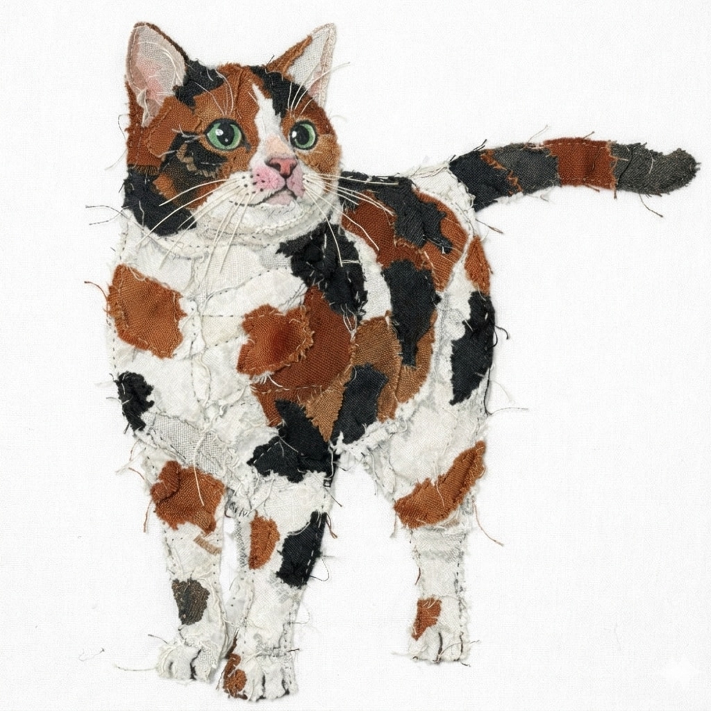 猫・ペットの布コラージュ作品を制作します 写真から布と手縫いでペットアート制作 イメージ8
