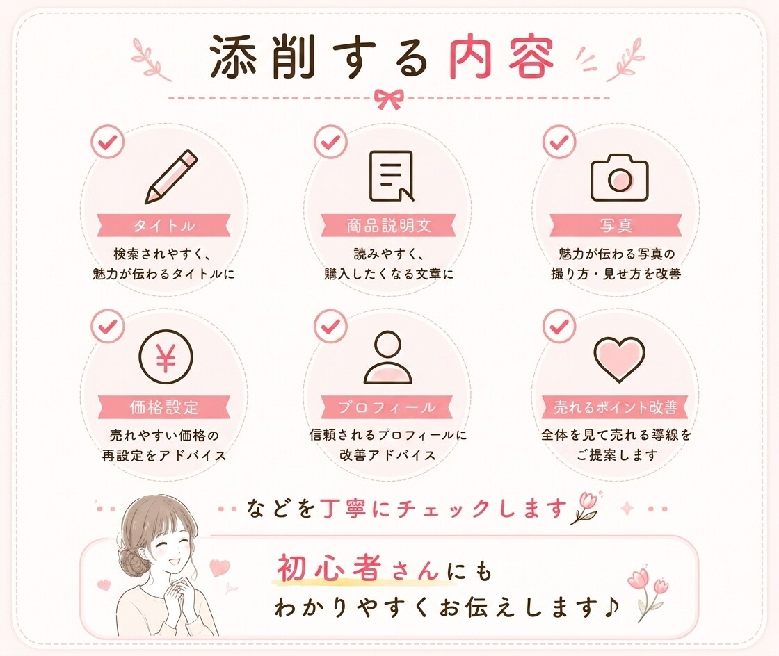 １週間チャットし放題！メルカリ添削します 元物販講師。300名以上添削経験で売れない原因を具体的に改善 イメージ4