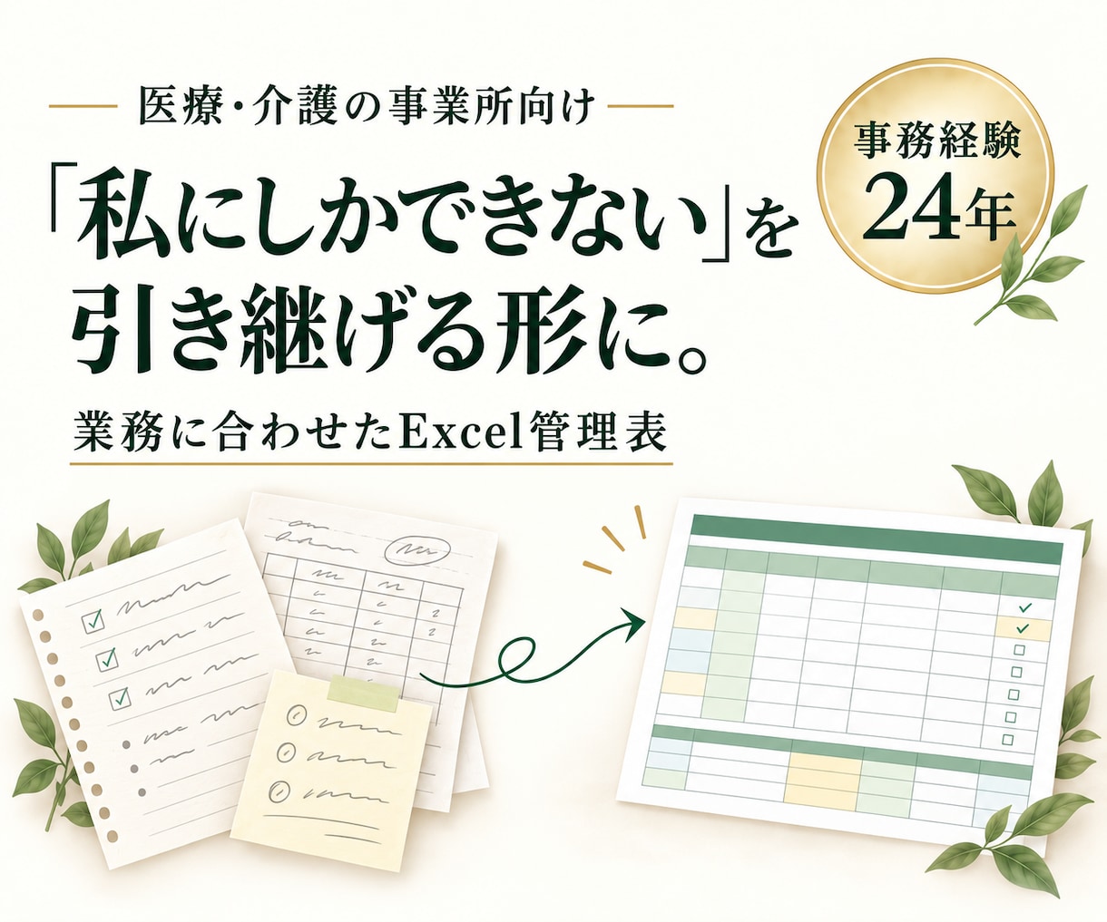 医療・介護の管理表を業務に合わせて作成します 医療事務24年。今のやり方を、担当者が変わっても使える形に イメージ1