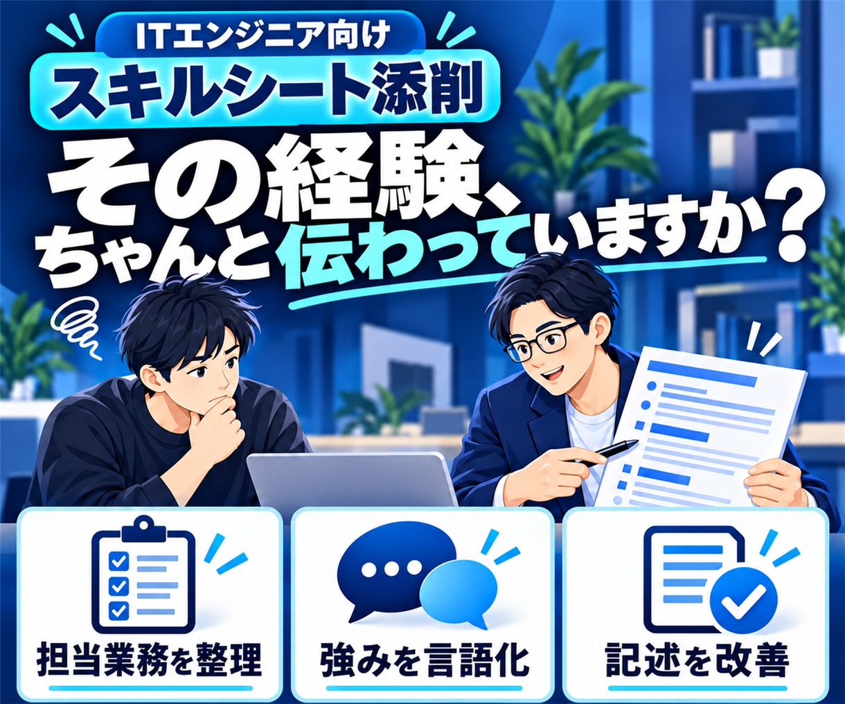 面談につなげたい方のスキルシートを添削します 伝わっていない経験を整理し、強みが見える経歴へ イメージ1