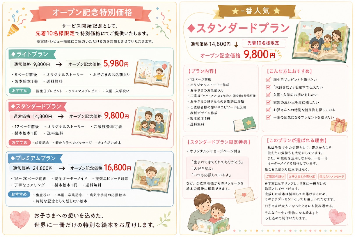 お子様向けにオリジナル絵本を作成します。ます お子さまへの愛情を、世界に一冊だけの物語にして届けます イメージ1